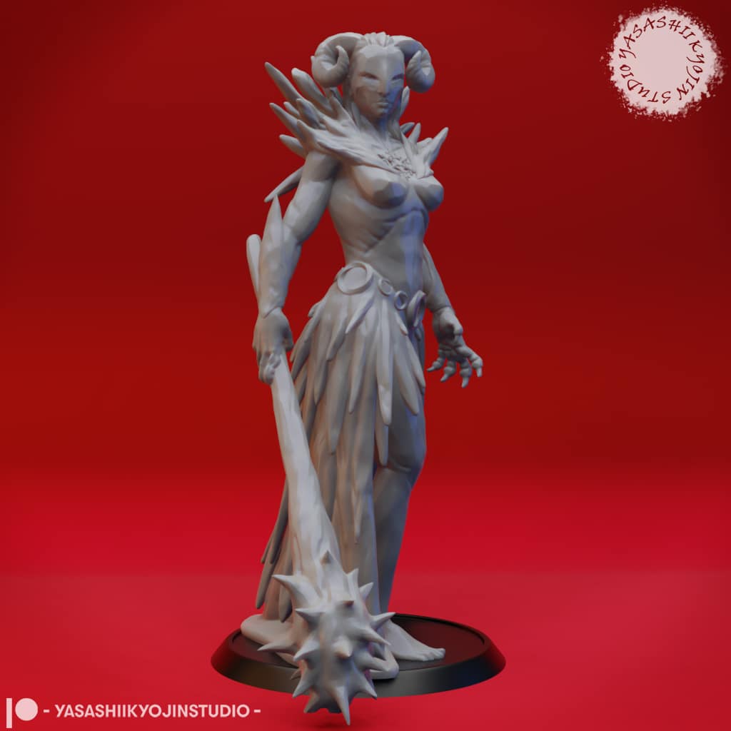 “Auril Crone Form resin miniature by Yasashii Kyojin Studio, featuring a floating hooded figure sculpted in icy draped shapes against a red background.”