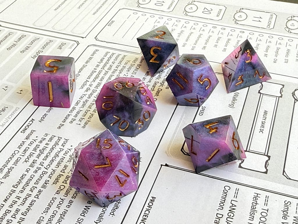 D&D loot dice handcrafted for tabletop role-playing games, available at Roll4.com.au