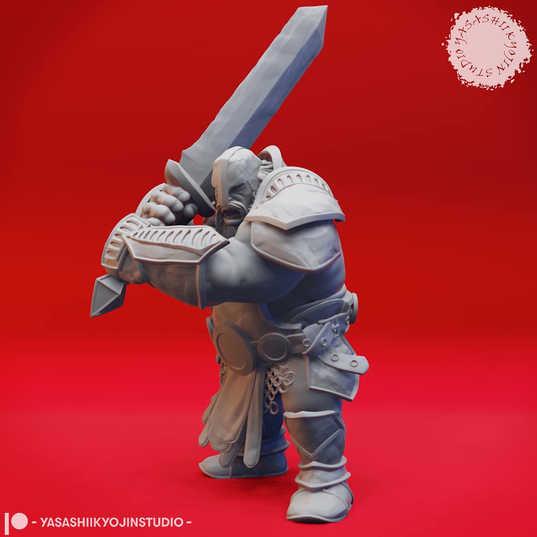 Fire Giant Swordsman resin miniatures in dynamic poses, unpainted and ready for TTRPG campaigns.