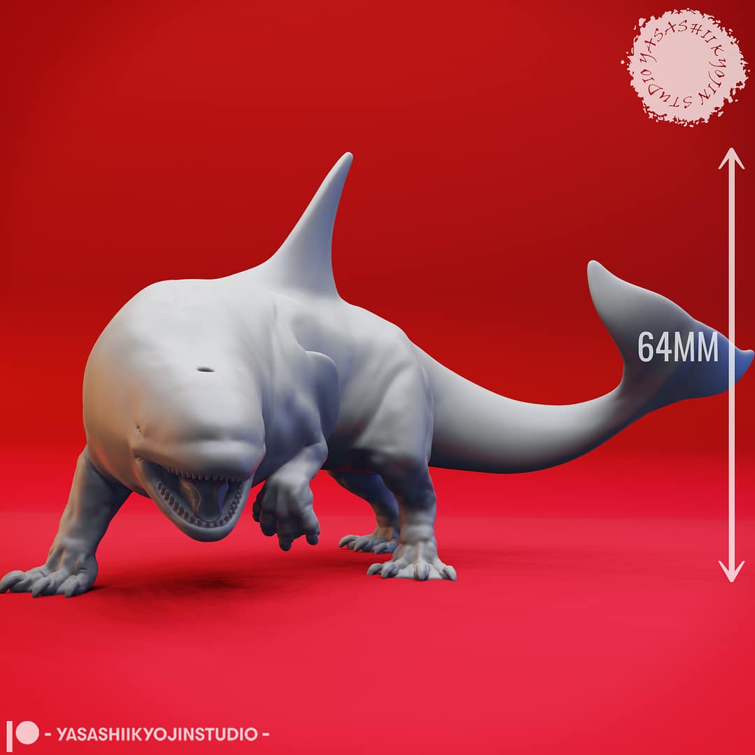 “Ferocious Akhlut Resin Miniature set with four dynamic poses sculpted by Yasashii Kyojin Studio.”