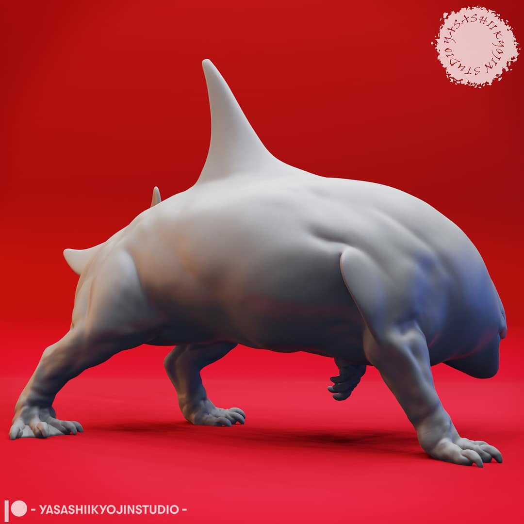 “Ferocious Akhlut Resin Miniature set with four dynamic poses sculpted by Yasashii Kyojin Studio.”