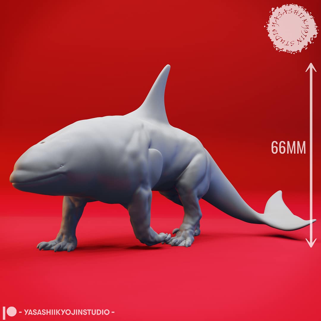 “Ferocious Akhlut Resin Miniature set with four dynamic poses sculpted by Yasashii Kyojin Studio.”