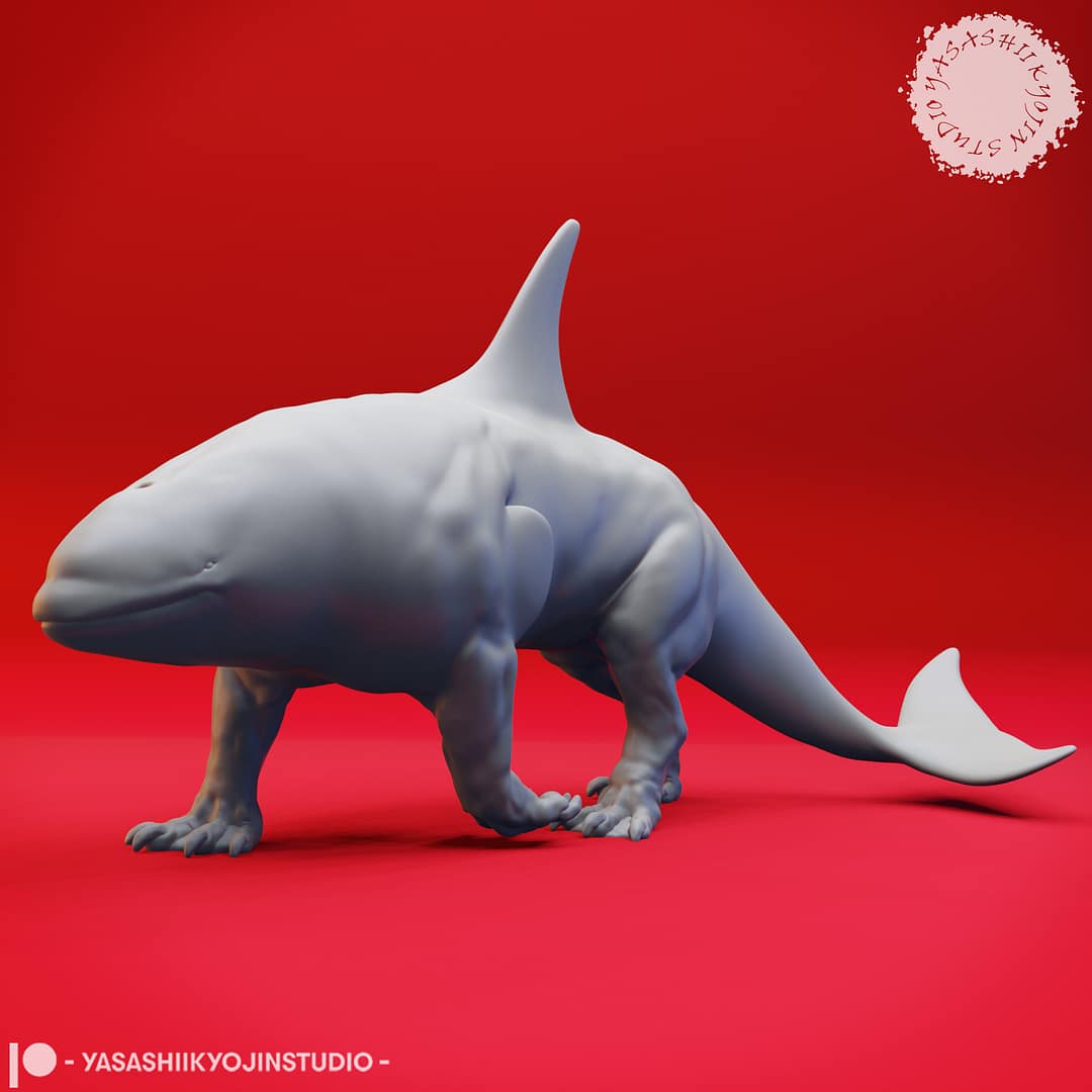 “Ferocious Akhlut Resin Miniature set with four dynamic poses sculpted by Yasashii Kyojin Studio.”