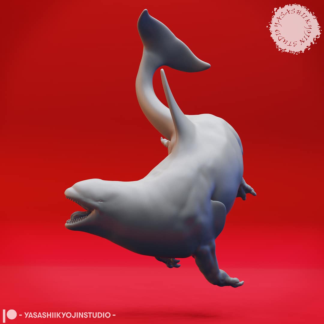 “Ferocious Akhlut Resin Miniature set with four dynamic poses sculpted by Yasashii Kyojin Studio.”