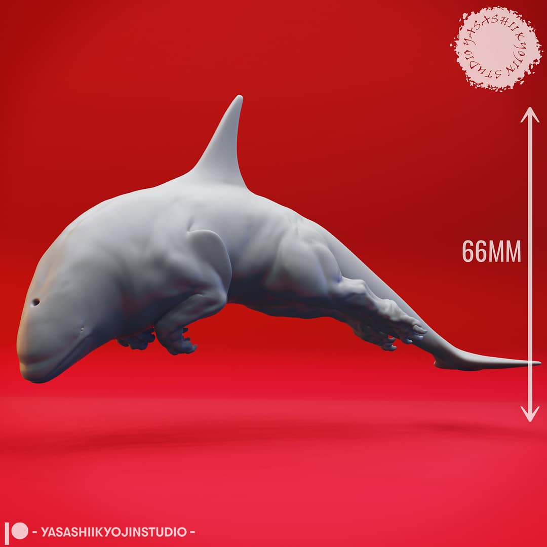 “Ferocious Akhlut Resin Miniature set with four dynamic poses sculpted by Yasashii Kyojin Studio.”