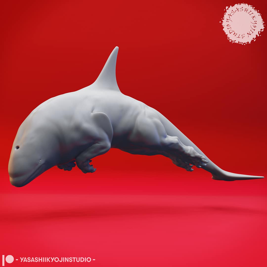 “Ferocious Akhlut Resin Miniature set with four dynamic poses sculpted by Yasashii Kyojin Studio.”