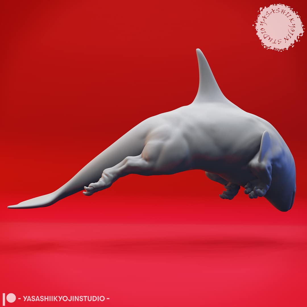 “Ferocious Akhlut Resin Miniature set with four dynamic poses sculpted by Yasashii Kyojin Studio.”