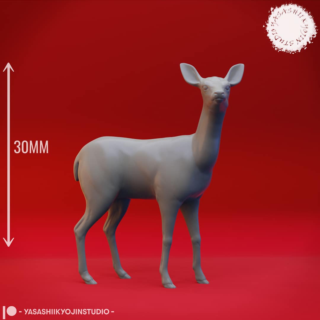 “Enchanted Fantasy Animals Resin Miniature set featuring unicorn, stag, deer, rabbit, owl, crow, raccoon, and more by Yasashii Kyojin Studio.”