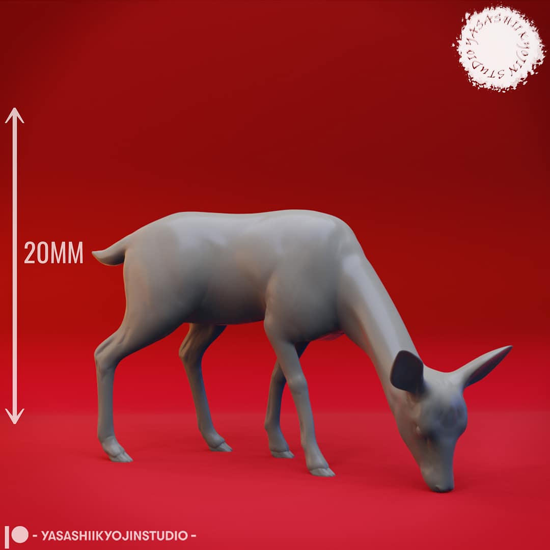 “Enchanted Fantasy Animals Resin Miniature set featuring unicorn, stag, deer, rabbit, owl, crow, raccoon, and more by Yasashii Kyojin Studio.”