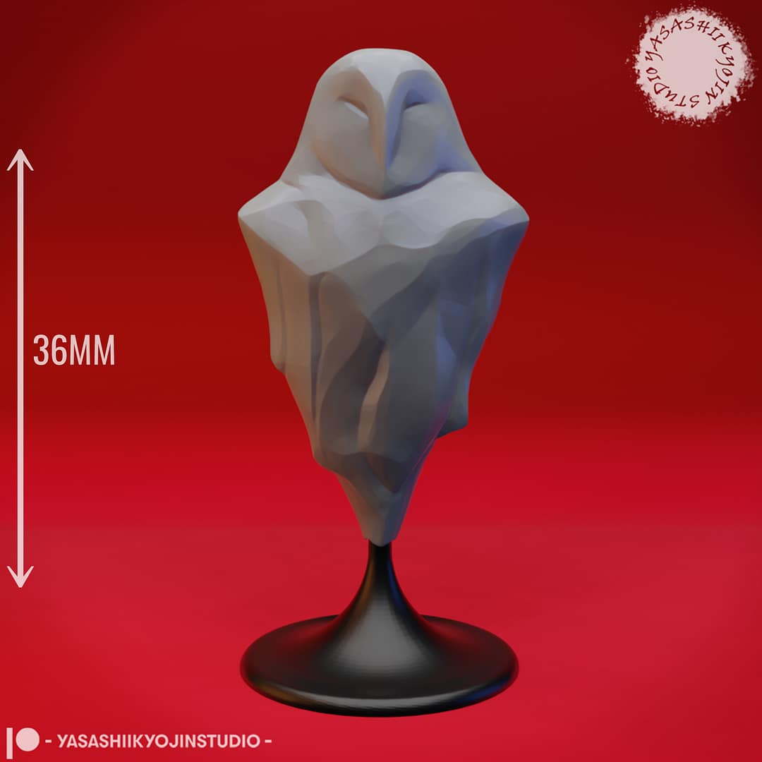 “Auril Crone Form resin miniature by Yasashii Kyojin Studio, featuring a floating hooded figure sculpted in icy draped shapes against a red background.”