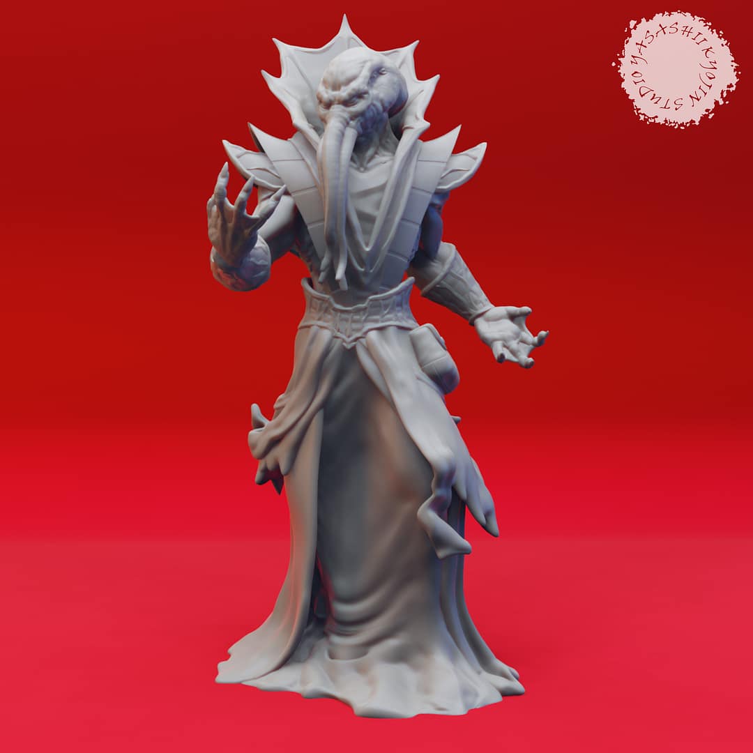 Mindflayer resin miniature – Eldritch Terror of the Deep Dominion in dynamic pose by Yasashii Kyojin Studio