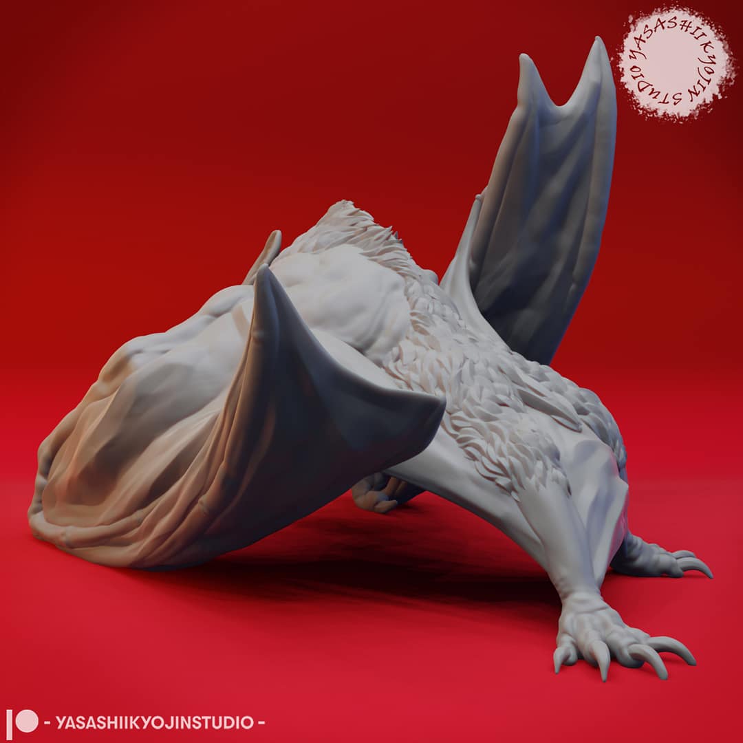 “Savage Dire Bat Resin Miniature in Swooping pose sculpted by Yasashii Kyojin Studio.”