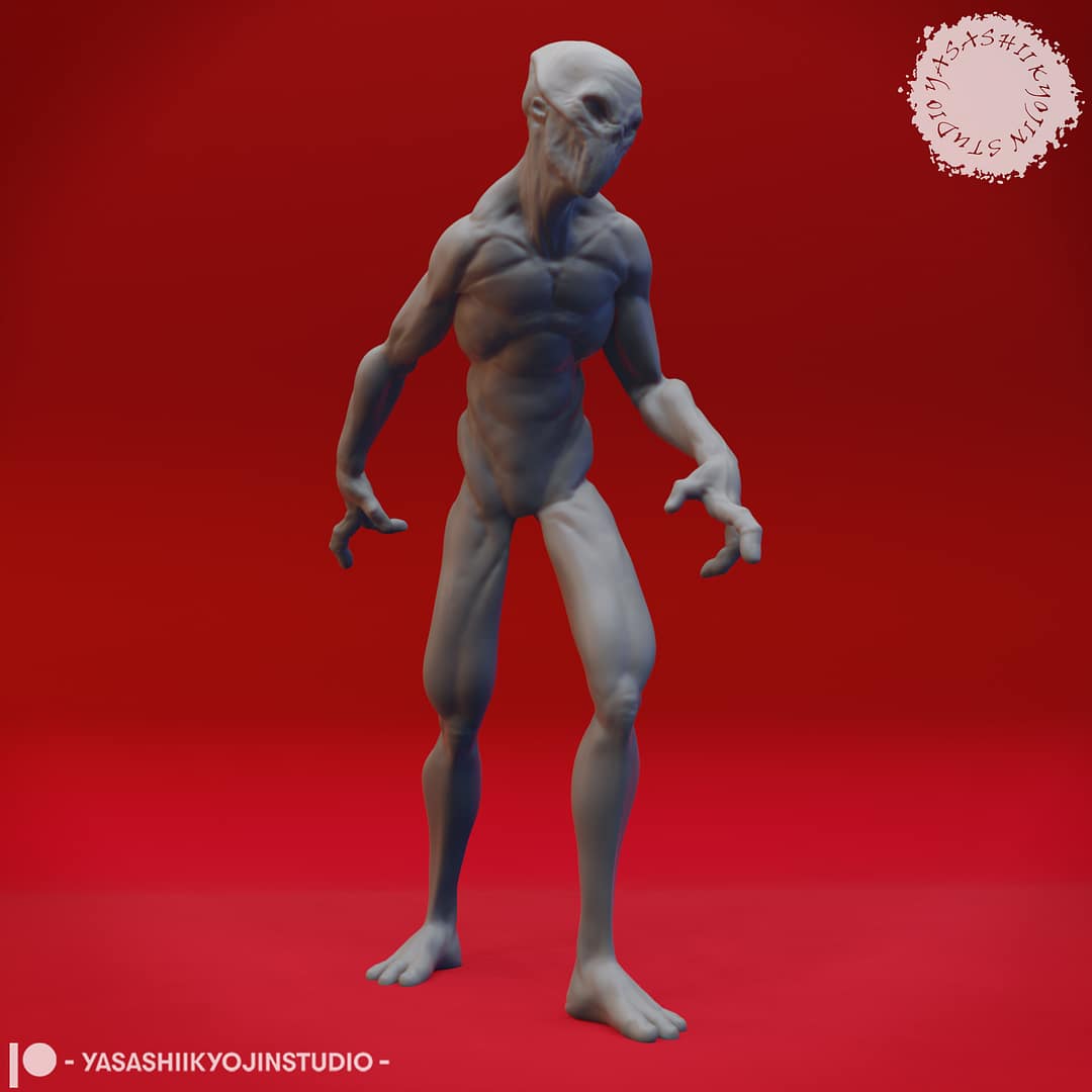 “Doppelganger resin miniature set by Yasashii Kyojin Studio, featuring three poses—Hidden Noblewoman, Transformer, and Stalking true form—displayed against a red background.”