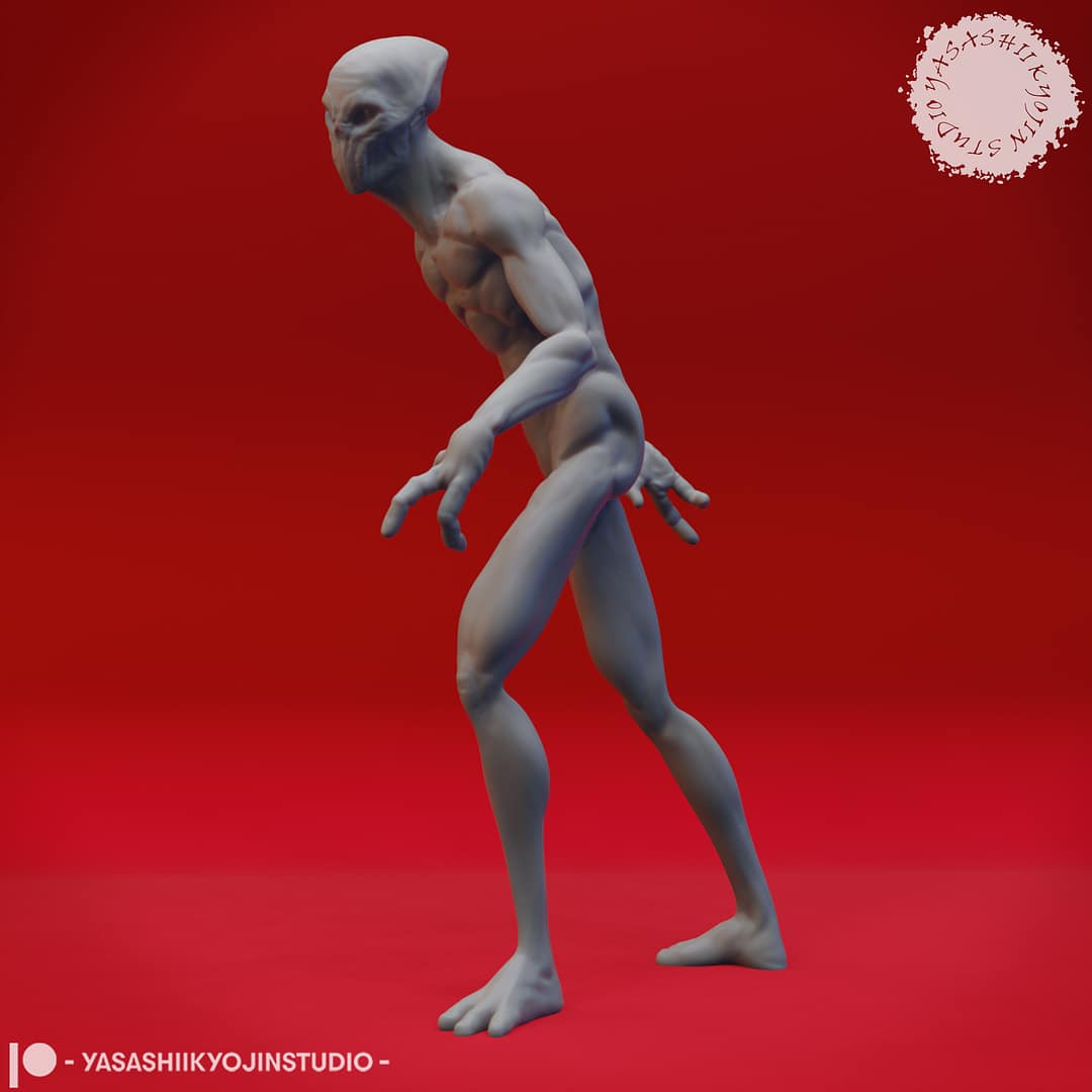 “Doppelganger resin miniature set by Yasashii Kyojin Studio, featuring three poses—Hidden Noblewoman, Transformer, and Stalking true form—displayed against a red background.”