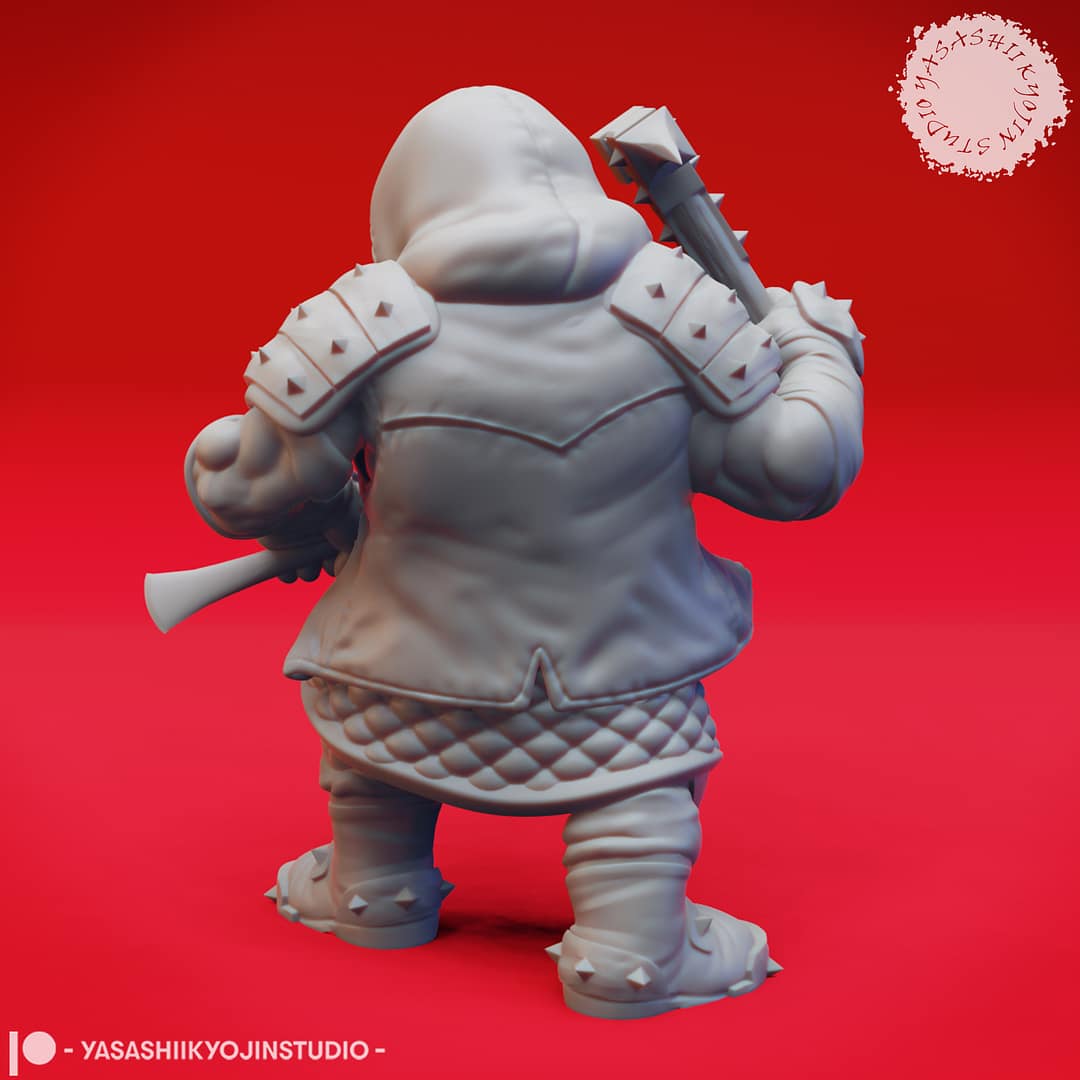 Duergar Warriors resin miniatures by Yasashii Kyojin Studio featuring four poses with crossbow, hammer, knuckles, and shield