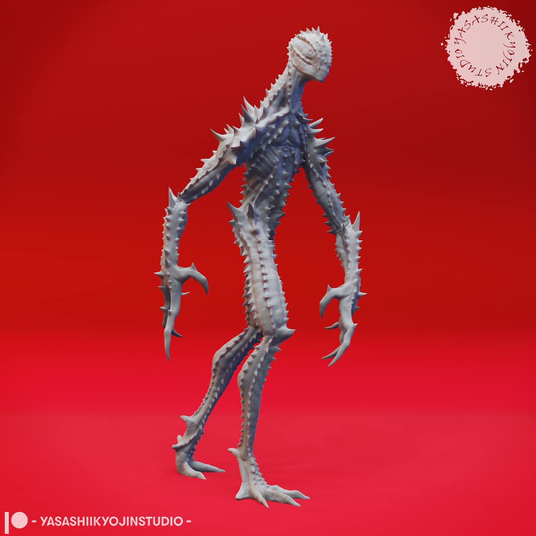 “Sinister Needle Blight Resin Miniature set with four poses sculpted by Yasashii Kyojin Studio.”