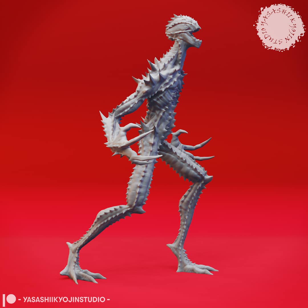 “Sinister Needle Blight Resin Miniature set with four poses sculpted by Yasashii Kyojin Studio.”