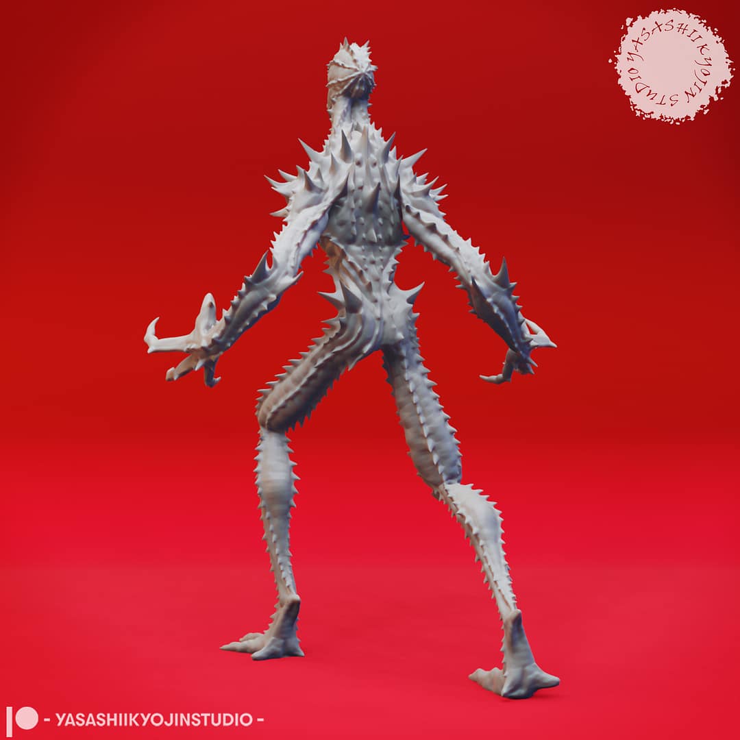 “Sinister Needle Blight Resin Miniature set with four poses sculpted by Yasashii Kyojin Studio.”