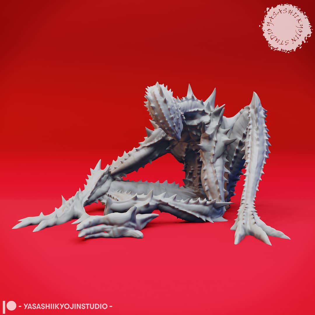 “Sinister Needle Blight Resin Miniature set with four poses sculpted by Yasashii Kyojin Studio.”