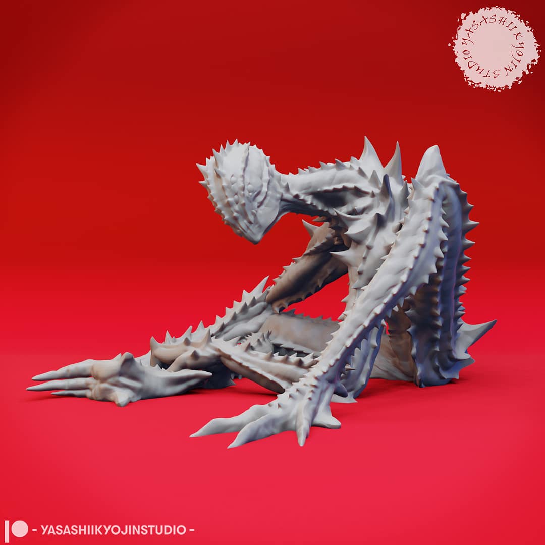 “Sinister Needle Blight Resin Miniature set with four poses sculpted by Yasashii Kyojin Studio.”