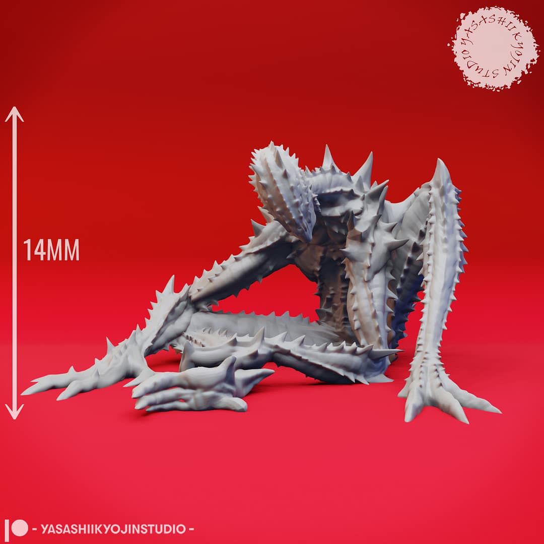 “Sinister Needle Blight Resin Miniature set with four poses sculpted by Yasashii Kyojin Studio.”