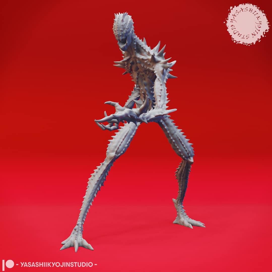 “Sinister Needle Blight Resin Miniature set with four poses sculpted by Yasashii Kyojin Studio.”