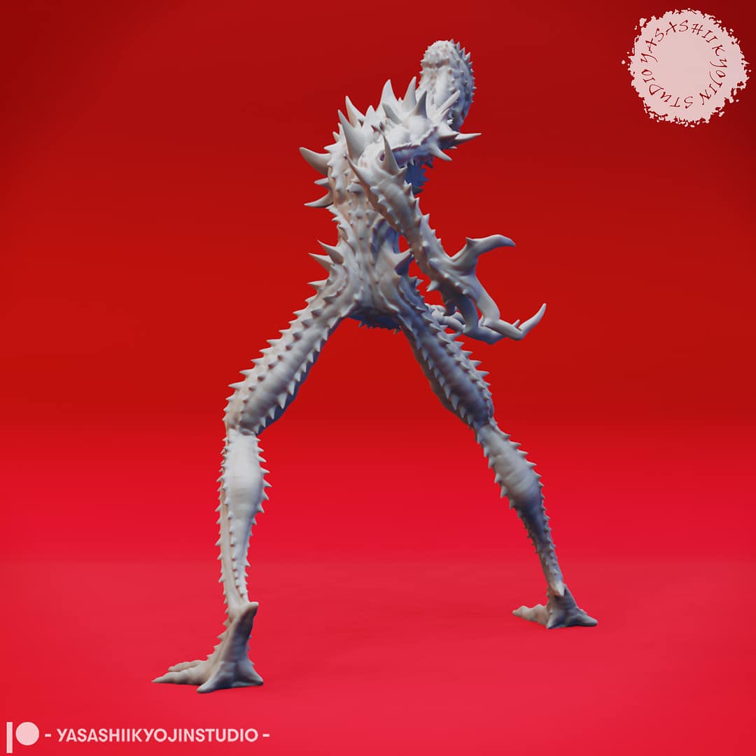 “Sinister Needle Blight Resin Miniature set with four poses sculpted by Yasashii Kyojin Studio.”