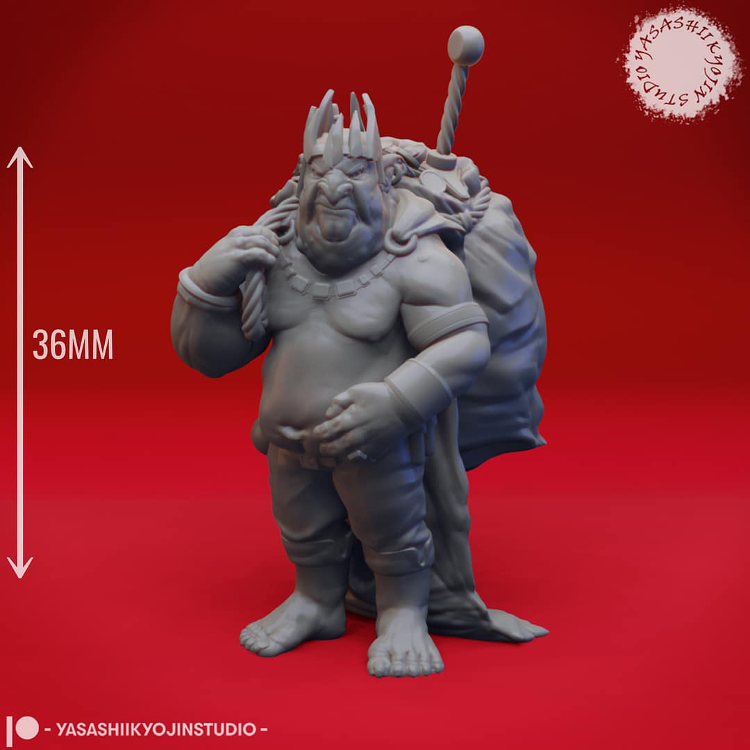 Seven resin Goblin miniatures—Clawed, Crossbow, Spear, Sword, Warchief, and Goblin King—each posed with unique weapons and armor, sculpted by Yasashii Kyojin Studio and displayed against a red background