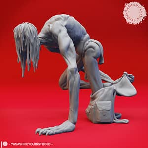 Bagman Miniature crouching with elongated limbs and a sinister bag