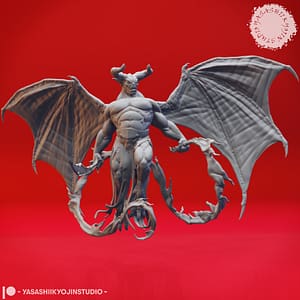 Balor Miniature standing with fiery whip and longsword, wings outstretched.