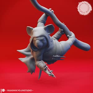 Koala-Folk Rogue Miniature leaping with a branch in a dynamic pose