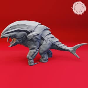 Charging Bulette Miniature in dynamic mid-stride pose, perfect for tabletop RPG encounters.