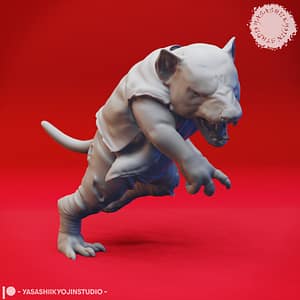 Tassie-Folk Miniature mid-leap with claws extended and feral snarl