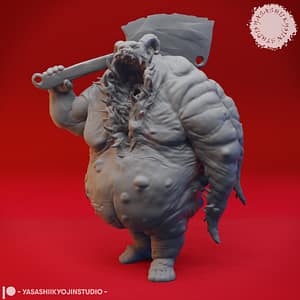 "A detailed Gluttony Demon Miniature – Maw of Endless Hunger by Yasashii Kyojin Studio, depicting a massive, bloated demon wielding a cleaver."