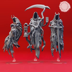 Wraith Miniature – Hooded Shadow Horror by Yasashii Kyojin Studio A haunting resin wraith miniature with swirling robes and outstretched claw, sculpted by Yasashii Kyojin Studio