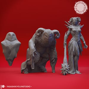 “Auril Crone Form resin miniature by Yasashii Kyojin Studio, featuring a floating hooded figure sculpted in icy draped shapes against a red background.”